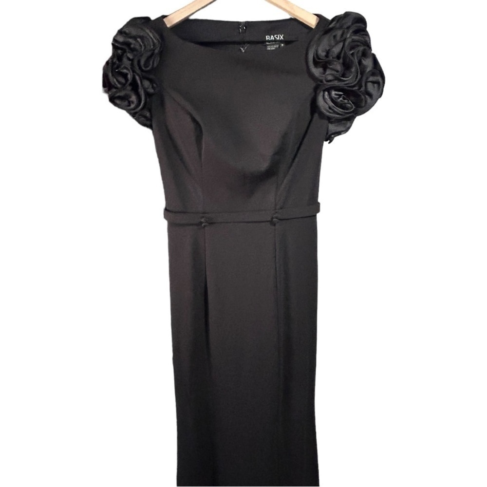 Basix Black Label Floral Sleeve Long Dress Evening Gown Size 2 Classic Black - Picture 10 of 14